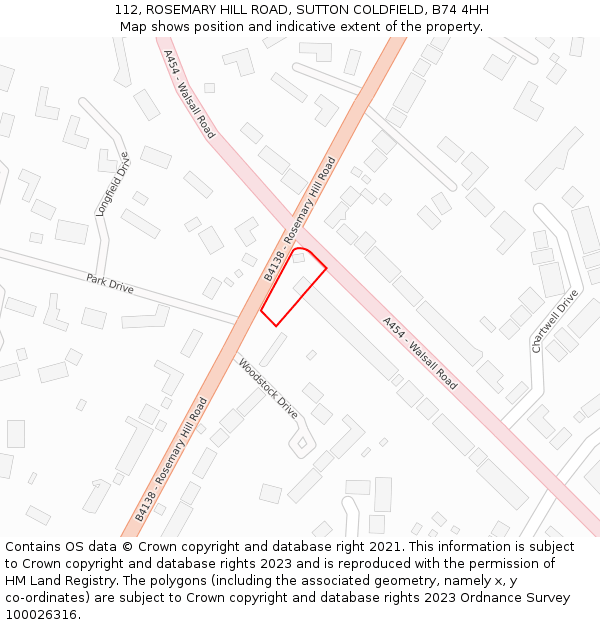 112, ROSEMARY HILL ROAD, SUTTON COLDFIELD, B74 4HH: Location map and indicative extent of plot