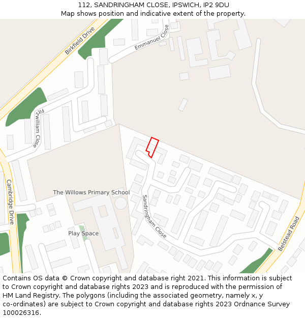 112, SANDRINGHAM CLOSE, IPSWICH, IP2 9DU: Location map and indicative extent of plot