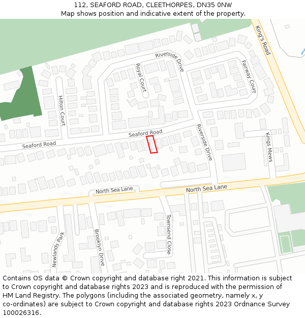 112, SEAFORD ROAD, CLEETHORPES, DN35 0NW: Location map and indicative extent of plot