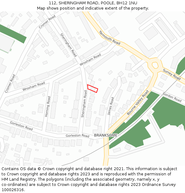 112, SHERINGHAM ROAD, POOLE, BH12 1NU: Location map and indicative extent of plot