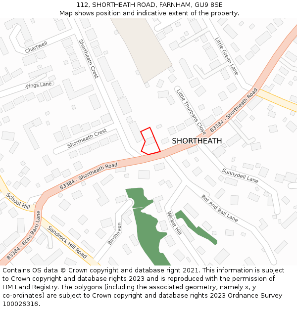 112, SHORTHEATH ROAD, FARNHAM, GU9 8SE: Location map and indicative extent of plot