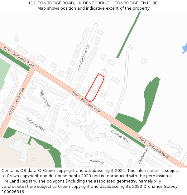 112, TONBRIDGE ROAD, HILDENBOROUGH, TONBRIDGE, TN11 9EL: Location map and indicative extent of plot