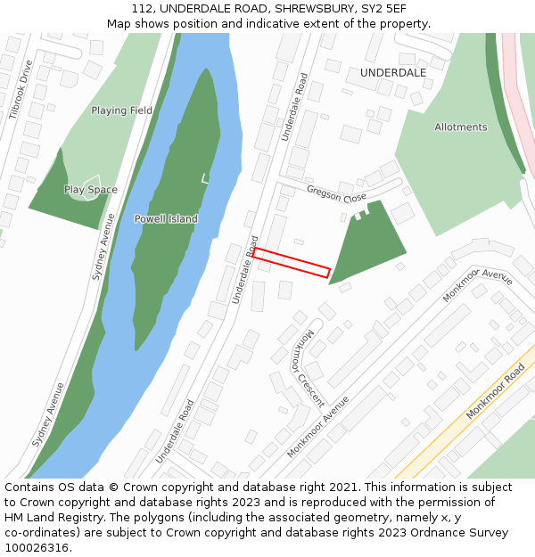 112, UNDERDALE ROAD, SHREWSBURY, SY2 5EF: Location map and indicative extent of plot