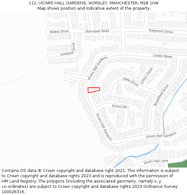112, VICARS HALL GARDENS, WORSLEY, MANCHESTER, M28 1HW: Location map and indicative extent of plot