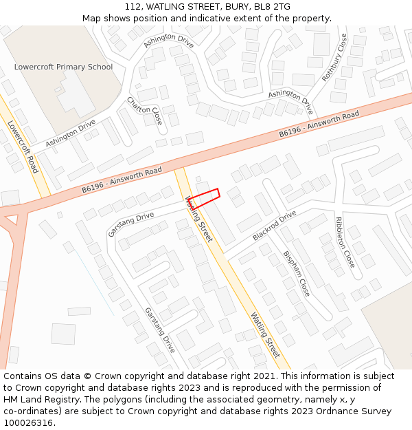 112, WATLING STREET, BURY, BL8 2TG: Location map and indicative extent of plot