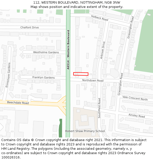 112, WESTERN BOULEVARD, NOTTINGHAM, NG8 3NW: Location map and indicative extent of plot