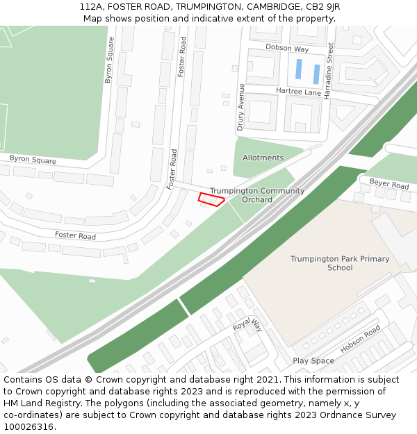 112A, FOSTER ROAD, TRUMPINGTON, CAMBRIDGE, CB2 9JR: Location map and indicative extent of plot
