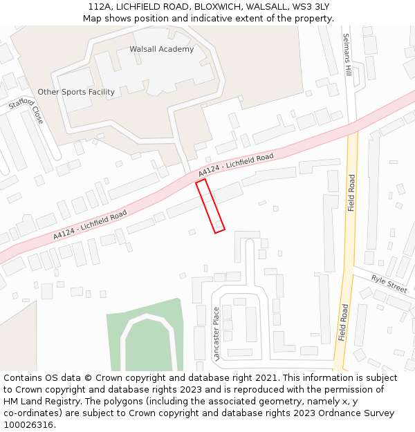 112A, LICHFIELD ROAD, BLOXWICH, WALSALL, WS3 3LY: Location map and indicative extent of plot