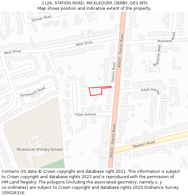 112A, STATION ROAD, MICKLEOVER, DERBY, DE3 9FN: Location map and indicative extent of plot
