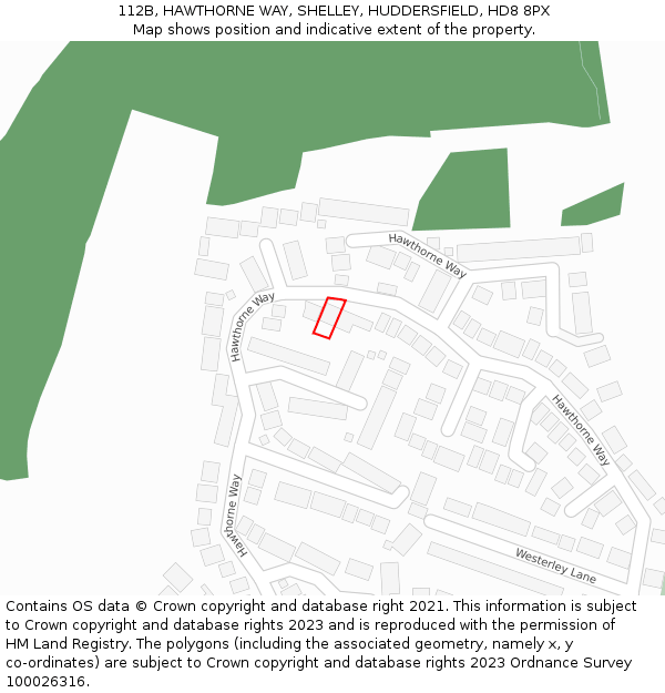 112B, HAWTHORNE WAY, SHELLEY, HUDDERSFIELD, HD8 8PX: Location map and indicative extent of plot