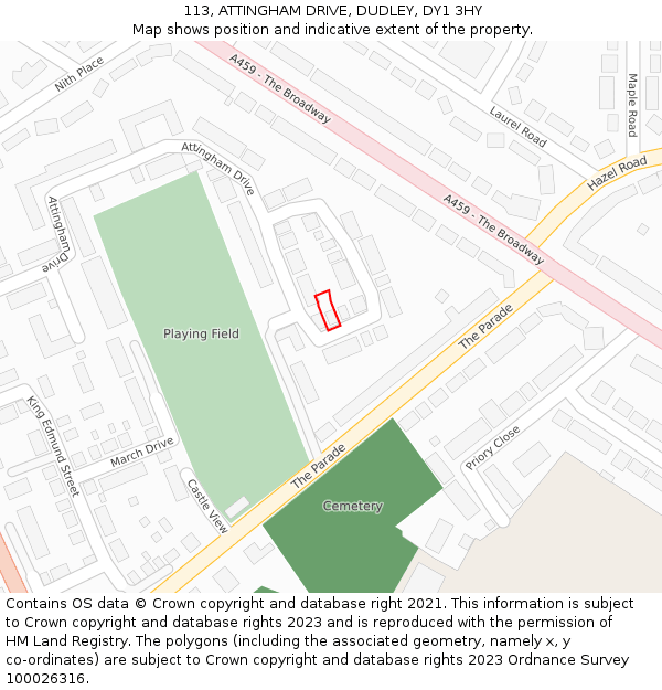 113, ATTINGHAM DRIVE, DUDLEY, DY1 3HY: Location map and indicative extent of plot