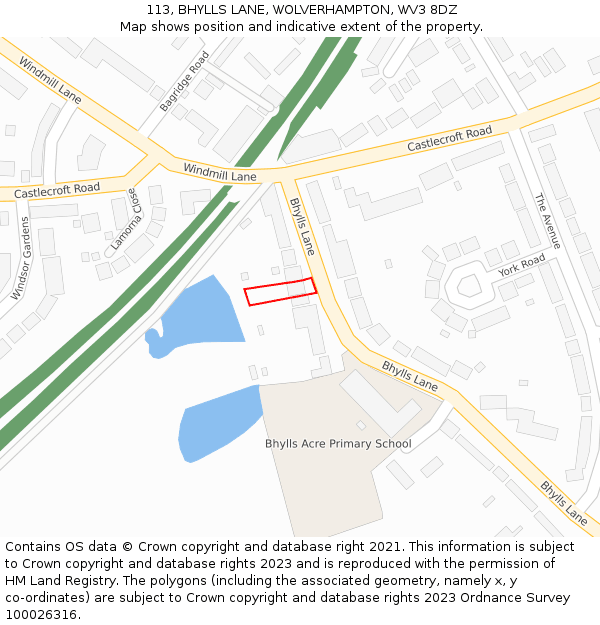 113, BHYLLS LANE, WOLVERHAMPTON, WV3 8DZ: Location map and indicative extent of plot