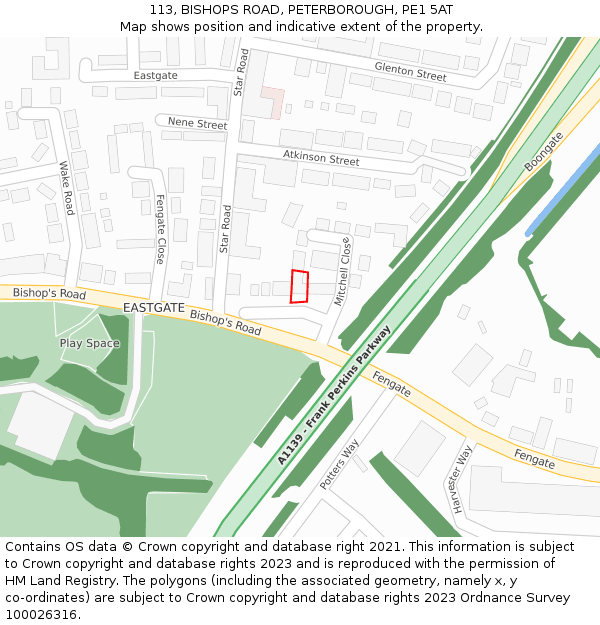 113, BISHOPS ROAD, PETERBOROUGH, PE1 5AT: Location map and indicative extent of plot