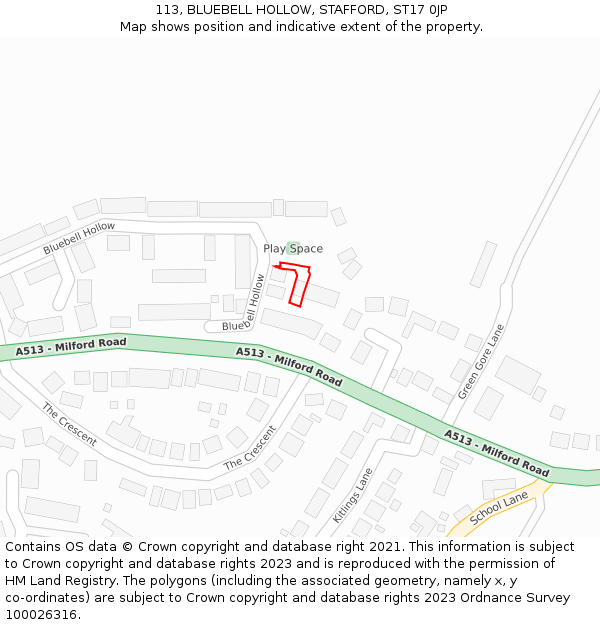 113, BLUEBELL HOLLOW, STAFFORD, ST17 0JP: Location map and indicative extent of plot