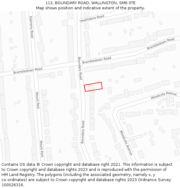 113, BOUNDARY ROAD, WALLINGTON, SM6 0TE: Location map and indicative extent of plot