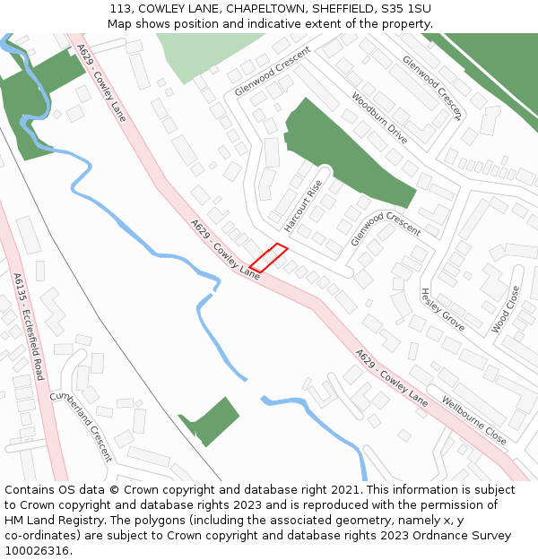 113, COWLEY LANE, CHAPELTOWN, SHEFFIELD, S35 1SU: Location map and indicative extent of plot
