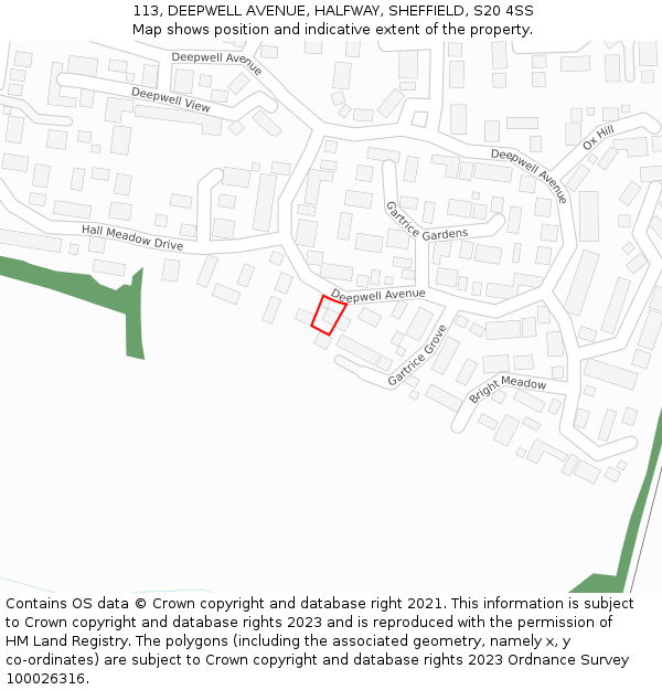 113, DEEPWELL AVENUE, HALFWAY, SHEFFIELD, S20 4SS: Location map and indicative extent of plot