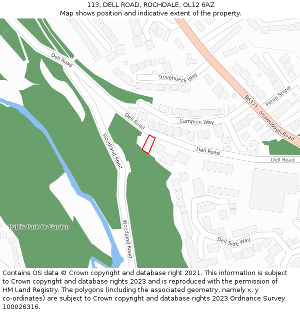 113, DELL ROAD, ROCHDALE, OL12 6AZ: Location map and indicative extent of plot