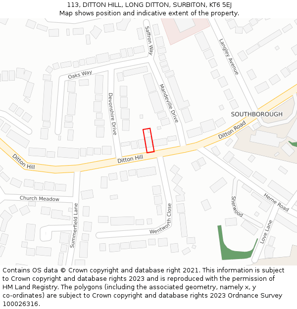 113, DITTON HILL, LONG DITTON, SURBITON, KT6 5EJ: Location map and indicative extent of plot