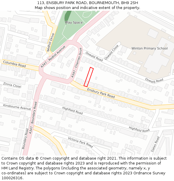 113, ENSBURY PARK ROAD, BOURNEMOUTH, BH9 2SH: Location map and indicative extent of plot