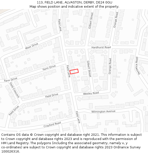 113, FIELD LANE, ALVASTON, DERBY, DE24 0GU: Location map and indicative extent of plot