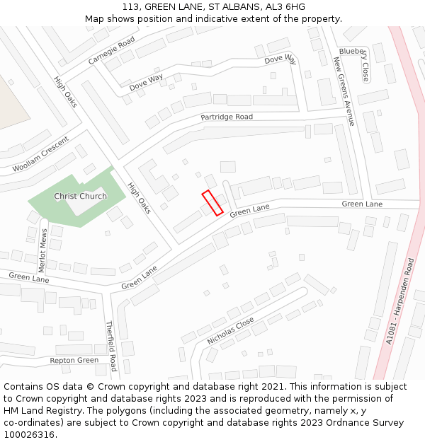 113, GREEN LANE, ST ALBANS, AL3 6HG: Location map and indicative extent of plot