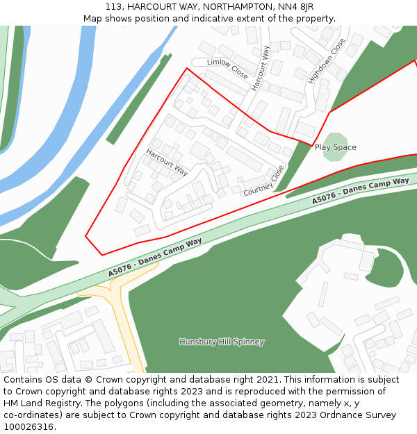 113, HARCOURT WAY, NORTHAMPTON, NN4 8JR: Location map and indicative extent of plot