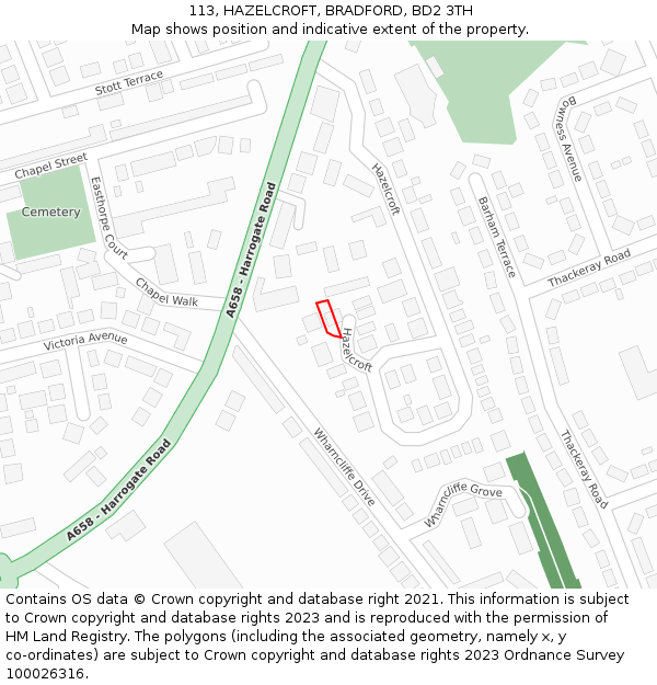 113, HAZELCROFT, BRADFORD, BD2 3TH: Location map and indicative extent of plot