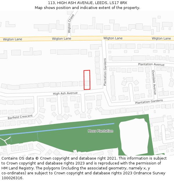 113, HIGH ASH AVENUE, LEEDS, LS17 8RX: Location map and indicative extent of plot