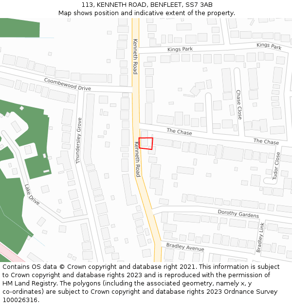 113, KENNETH ROAD, BENFLEET, SS7 3AB: Location map and indicative extent of plot