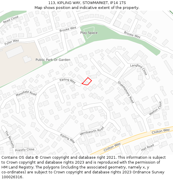113, KIPLING WAY, STOWMARKET, IP14 1TS: Location map and indicative extent of plot