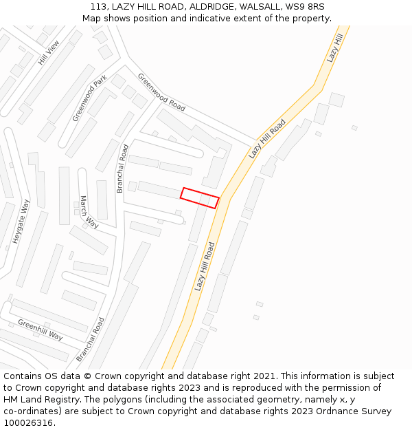113, LAZY HILL ROAD, ALDRIDGE, WALSALL, WS9 8RS: Location map and indicative extent of plot