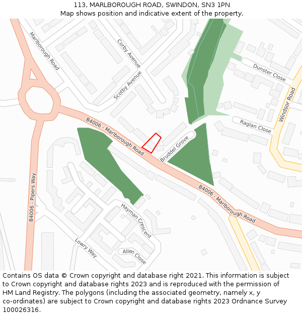 113, MARLBOROUGH ROAD, SWINDON, SN3 1PN: Location map and indicative extent of plot