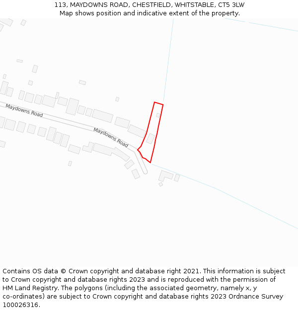 113, MAYDOWNS ROAD, CHESTFIELD, WHITSTABLE, CT5 3LW: Location map and indicative extent of plot