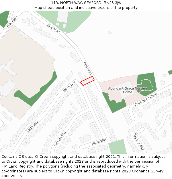113, NORTH WAY, SEAFORD, BN25 3JW: Location map and indicative extent of plot