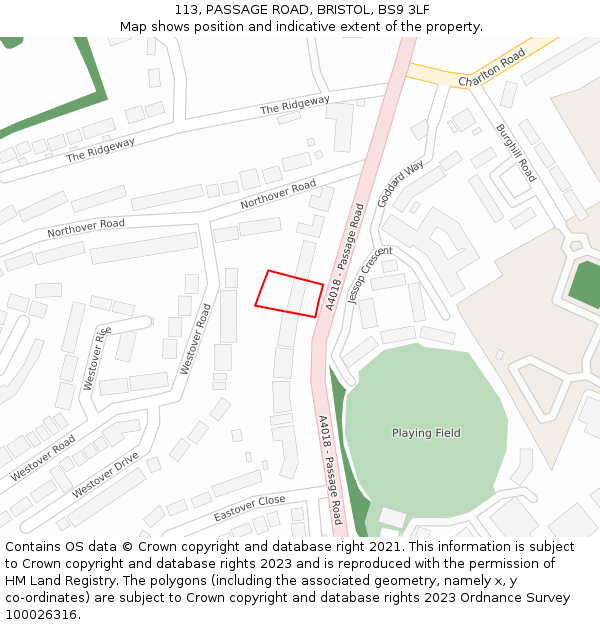 113, PASSAGE ROAD, BRISTOL, BS9 3LF: Location map and indicative extent of plot