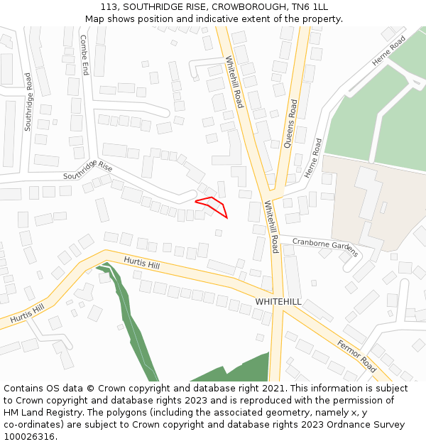 113, SOUTHRIDGE RISE, CROWBOROUGH, TN6 1LL: Location map and indicative extent of plot