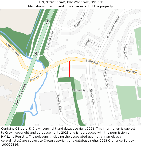 113, STOKE ROAD, BROMSGROVE, B60 3EB: Location map and indicative extent of plot