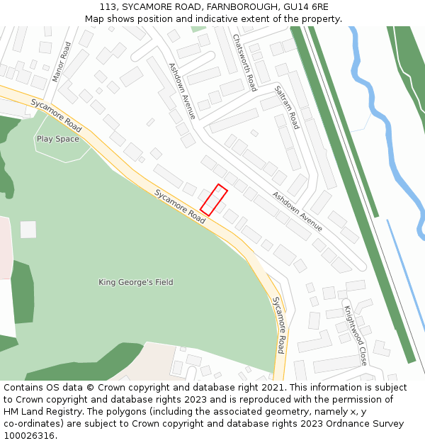 113, SYCAMORE ROAD, FARNBOROUGH, GU14 6RE: Location map and indicative extent of plot