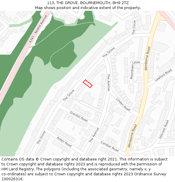 113, THE GROVE, BOURNEMOUTH, BH9 2TZ: Location map and indicative extent of plot