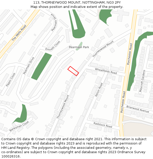 113, THORNEYWOOD MOUNT, NOTTINGHAM, NG3 2PY: Location map and indicative extent of plot