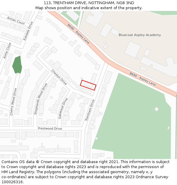 113, TRENTHAM DRIVE, NOTTINGHAM, NG8 3ND: Location map and indicative extent of plot