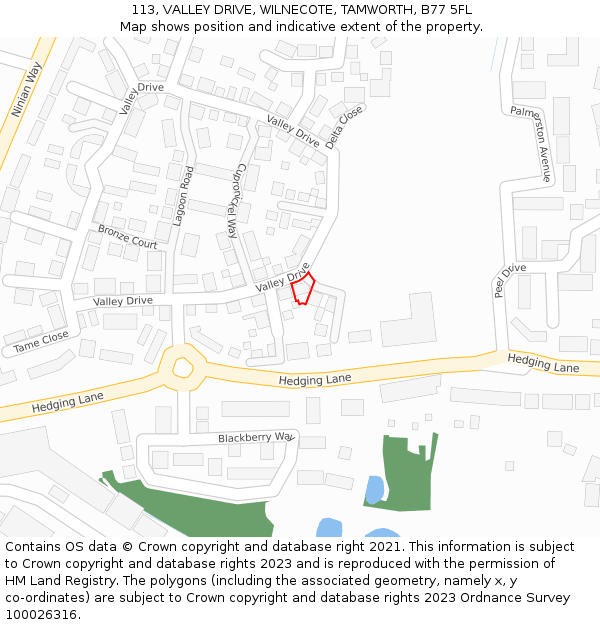 113, VALLEY DRIVE, WILNECOTE, TAMWORTH, B77 5FL: Location map and indicative extent of plot
