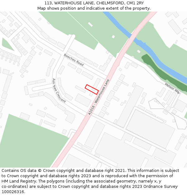 113, WATERHOUSE LANE, CHELMSFORD, CM1 2RY: Location map and indicative extent of plot