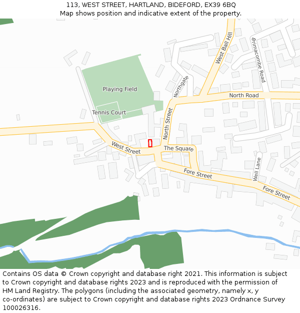 113, WEST STREET, HARTLAND, BIDEFORD, EX39 6BQ: Location map and indicative extent of plot