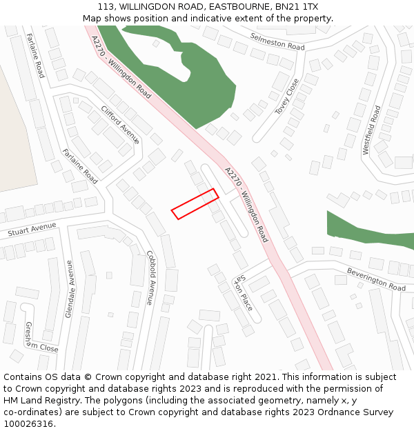 113, WILLINGDON ROAD, EASTBOURNE, BN21 1TX: Location map and indicative extent of plot
