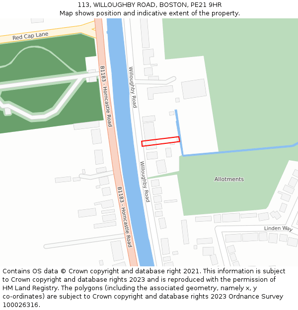113, WILLOUGHBY ROAD, BOSTON, PE21 9HR: Location map and indicative extent of plot