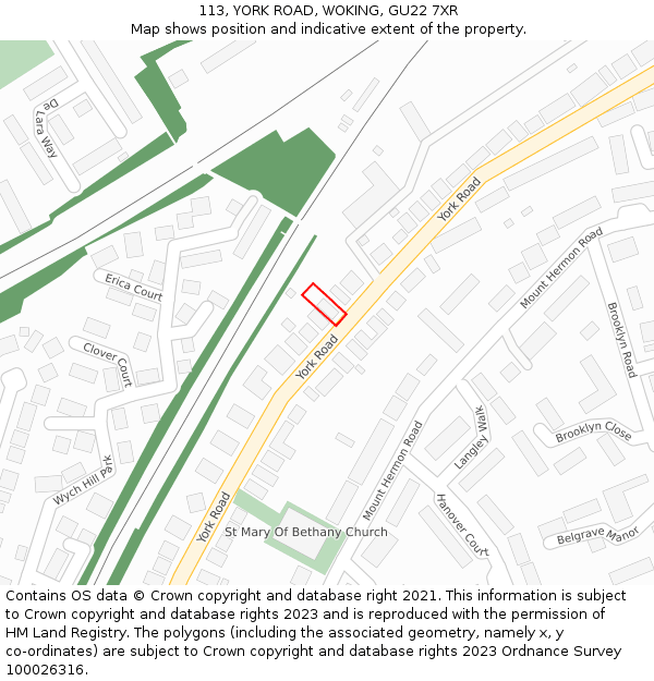 113, YORK ROAD, WOKING, GU22 7XR: Location map and indicative extent of plot
