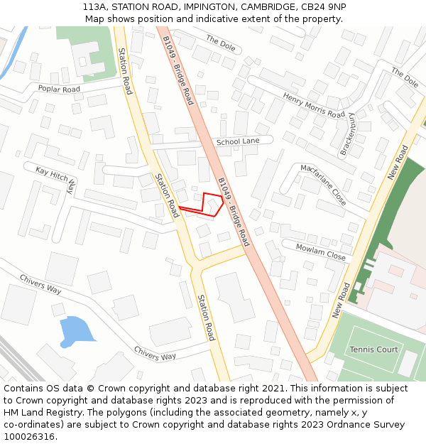 113A, STATION ROAD, IMPINGTON, CAMBRIDGE, CB24 9NP: Location map and indicative extent of plot