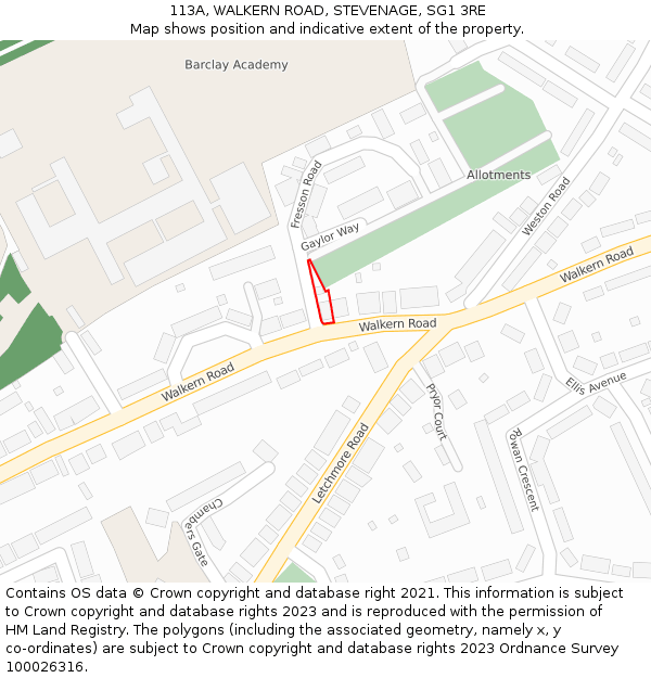113A, WALKERN ROAD, STEVENAGE, SG1 3RE: Location map and indicative extent of plot